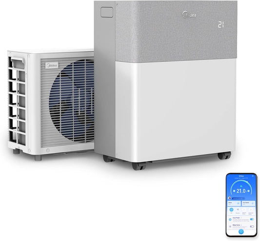 Midea PortaSplit 4-in-1 Mobiles Klimagerät – 12.000 BTU, Heizen & Kühlen, App-Steuerung, Flüsterleise (Weiß)